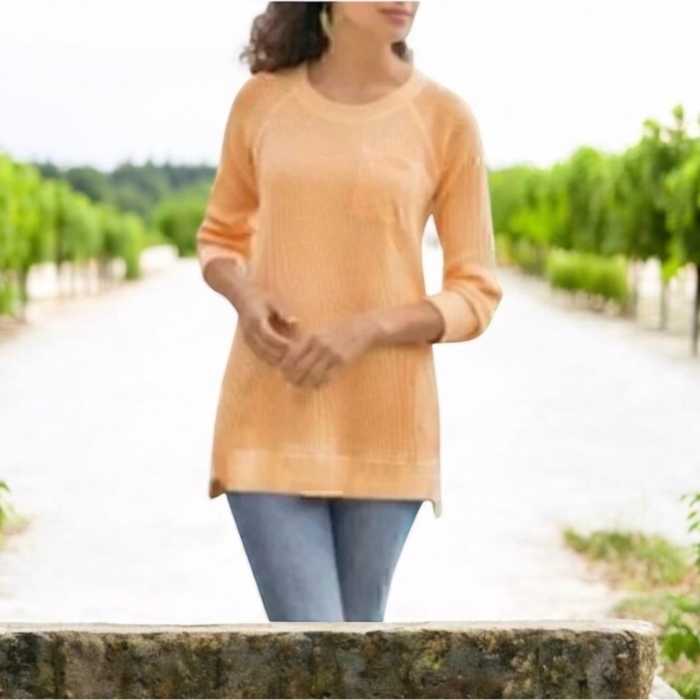 Soft Surroundings Autumn orange peach waffle knit tunic top size M